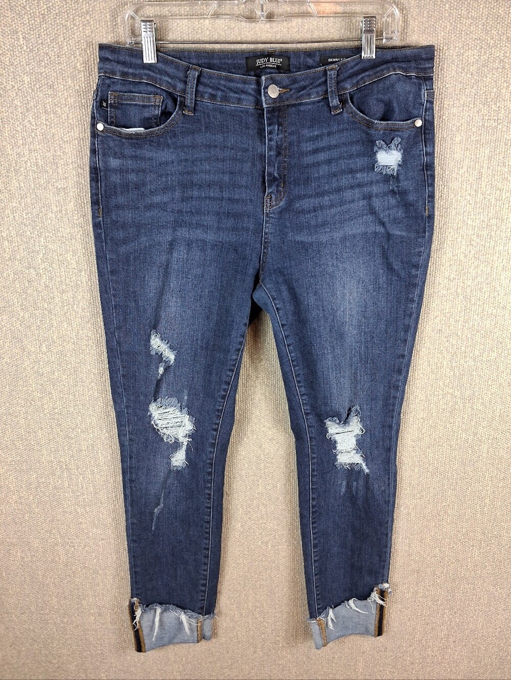 Judy Blue Skinny Jeans Womens 15/32 Blue Distressed Fray Cuff Denim Stretch